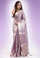 Mauve Tissue Silk Saree with Blouse Piece - Adi Akshoy & Co.