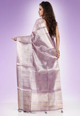 Mauve Tissue Silk Saree with Blouse Piece - Adi Akshoy & Co.