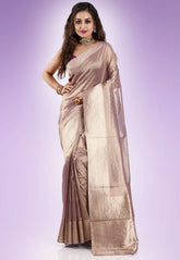 Mauve Tissue Silk Saree with Blouse Piece - Adi Akshoy & Co.