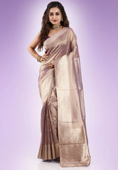 Mauve Tissue Silk Saree with Blouse Piece - Adi Akshoy & Co.