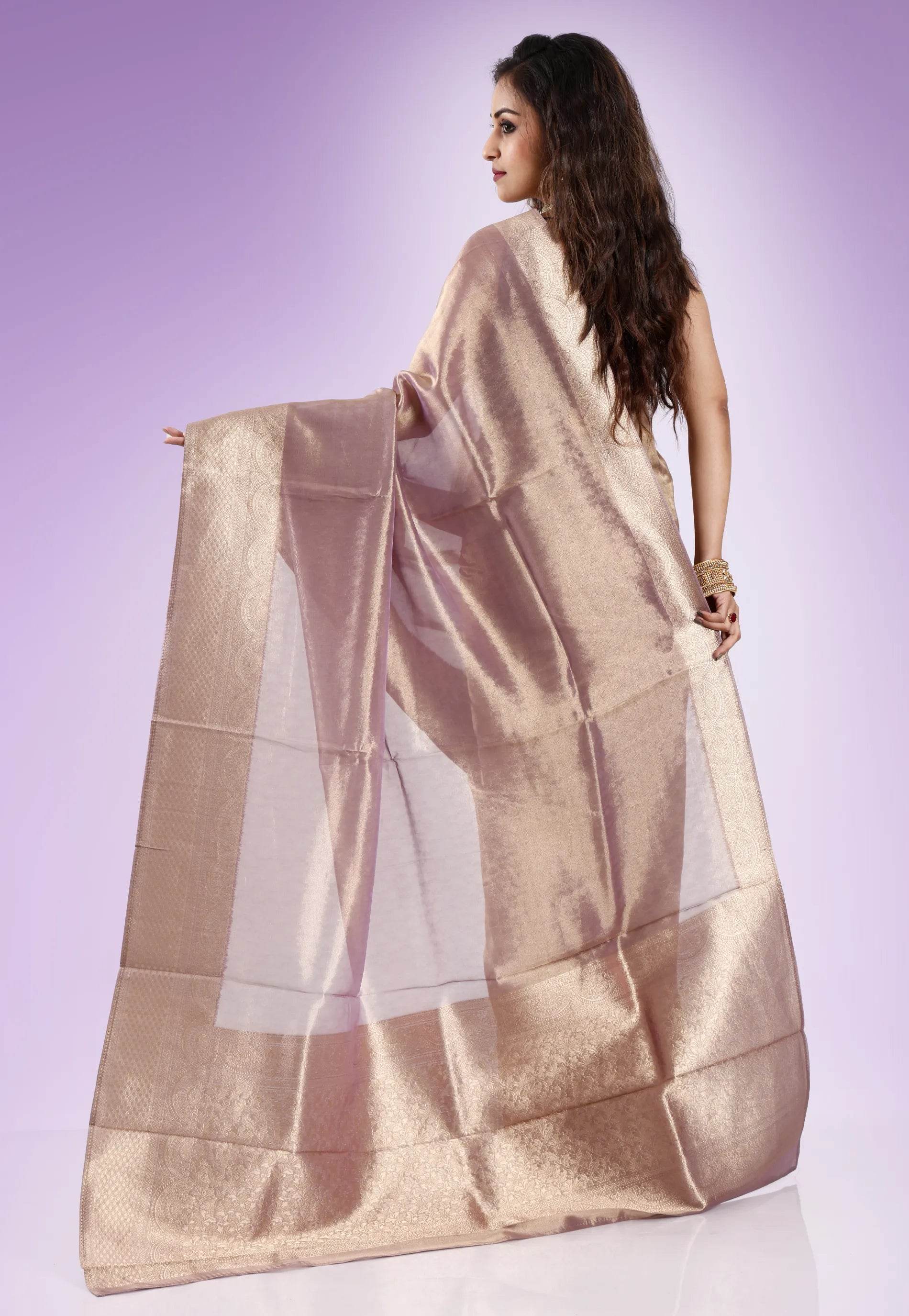 Mauve Tissue Silk Saree with Blouse Piece - Adi Akshoy & Co.