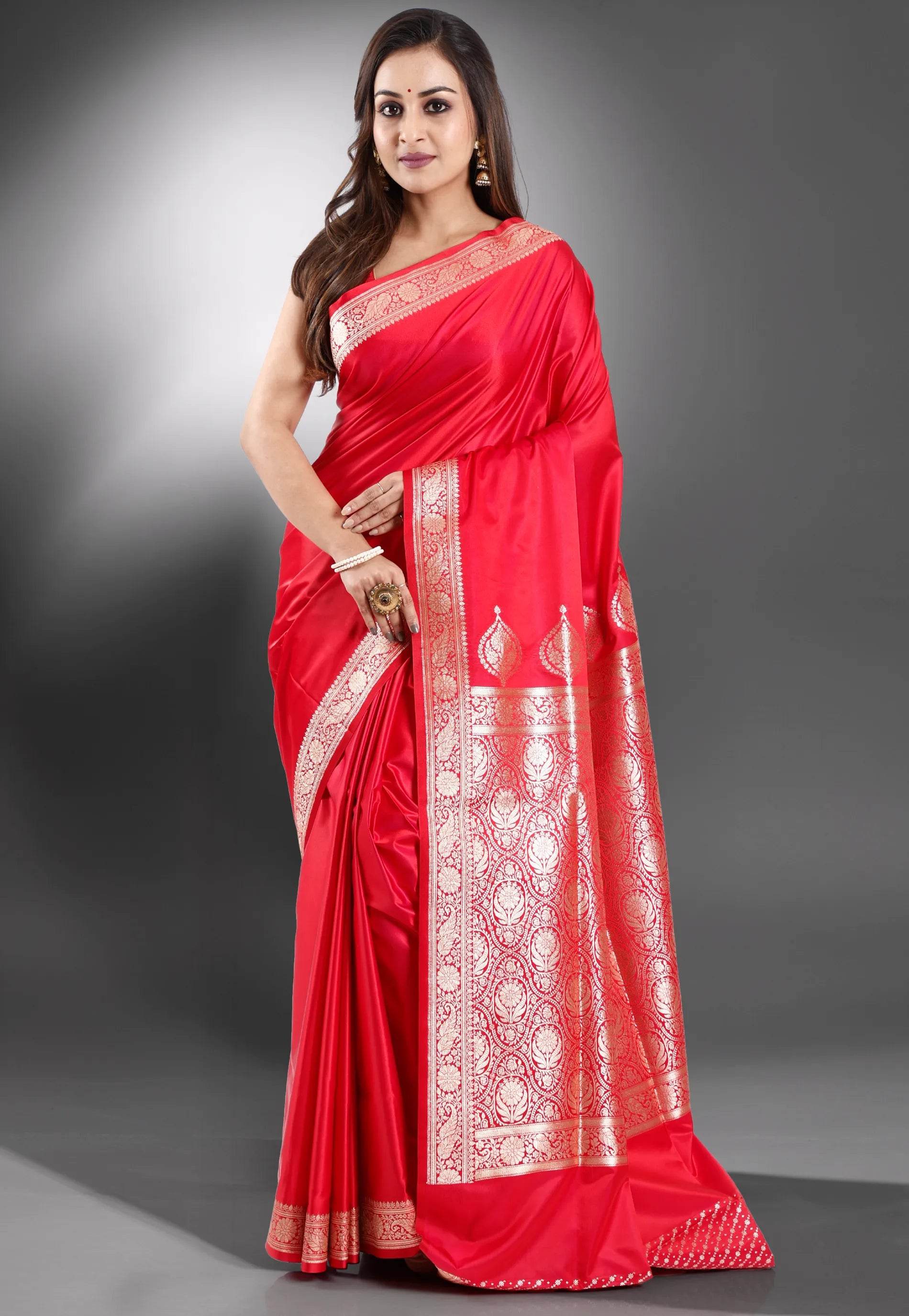 Cross Red Wedding Banarasi Silk Saree with Blouse Piece - Adi Akshoy & Co.