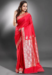 Cross Red Wedding Banarasi Silk Saree with Blouse Piece - Adi Akshoy & Co.