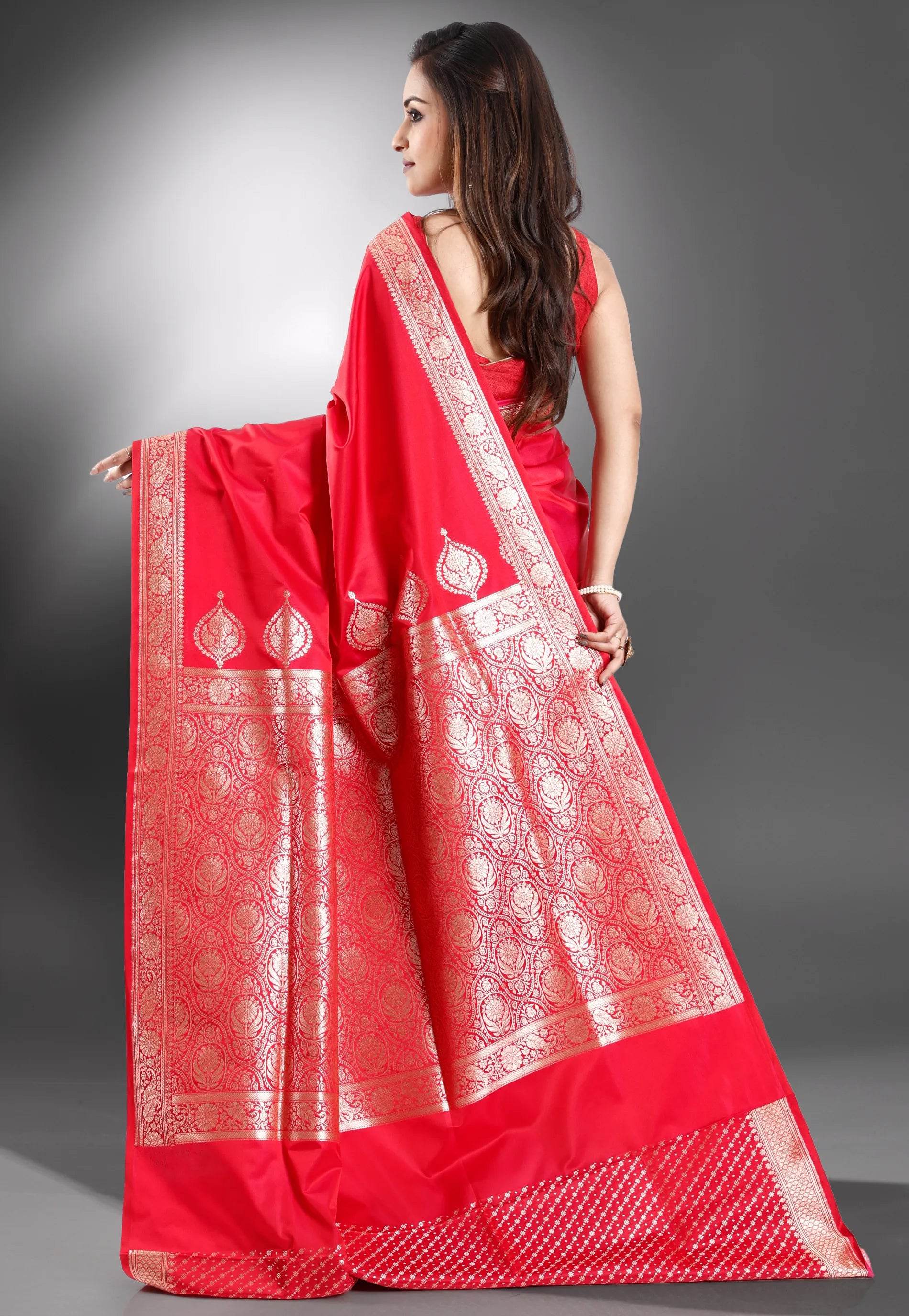 Cross Red Wedding Banarasi Silk Saree with Blouse Piece - Adi Akshoy & Co.
