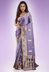 Mauve with Purple Border Mashru Silk Saree with Blouse Piece - Adi Akshoy & Co.