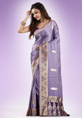 Mauve with Purple Border Mashru Silk Saree with Blouse Piece - Adi Akshoy & Co.