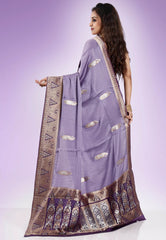Mauve with Purple Border Mashru Silk Saree with Blouse Piece - Adi Akshoy & Co.
