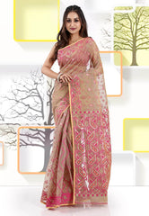 Beige Dhakai Jamdani Cotton Saree without Blouse Piece - Adi Akshoy & Co.