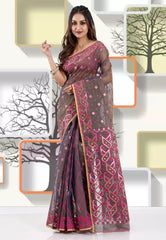 Cross Mustard Dhakai Jamdani Cotton Saree without Blouse Piece - Adi Akshoy & Co.