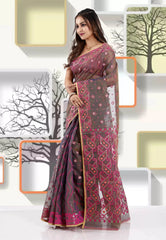 Cross Mustard Dhakai Jamdani Cotton Saree without Blouse Piece - Adi Akshoy & Co.