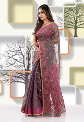 Cross Mustard Dhakai Jamdani Cotton Saree without Blouse Piece - Adi Akshoy & Co.