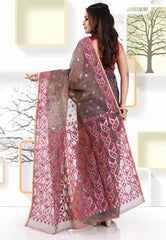 Cross Mustard Dhakai Jamdani Cotton Saree without Blouse Piece - Adi Akshoy & Co.