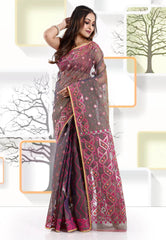 Cross Mustard Dhakai Jamdani Cotton Saree without Blouse Piece - Adi Akshoy & Co.