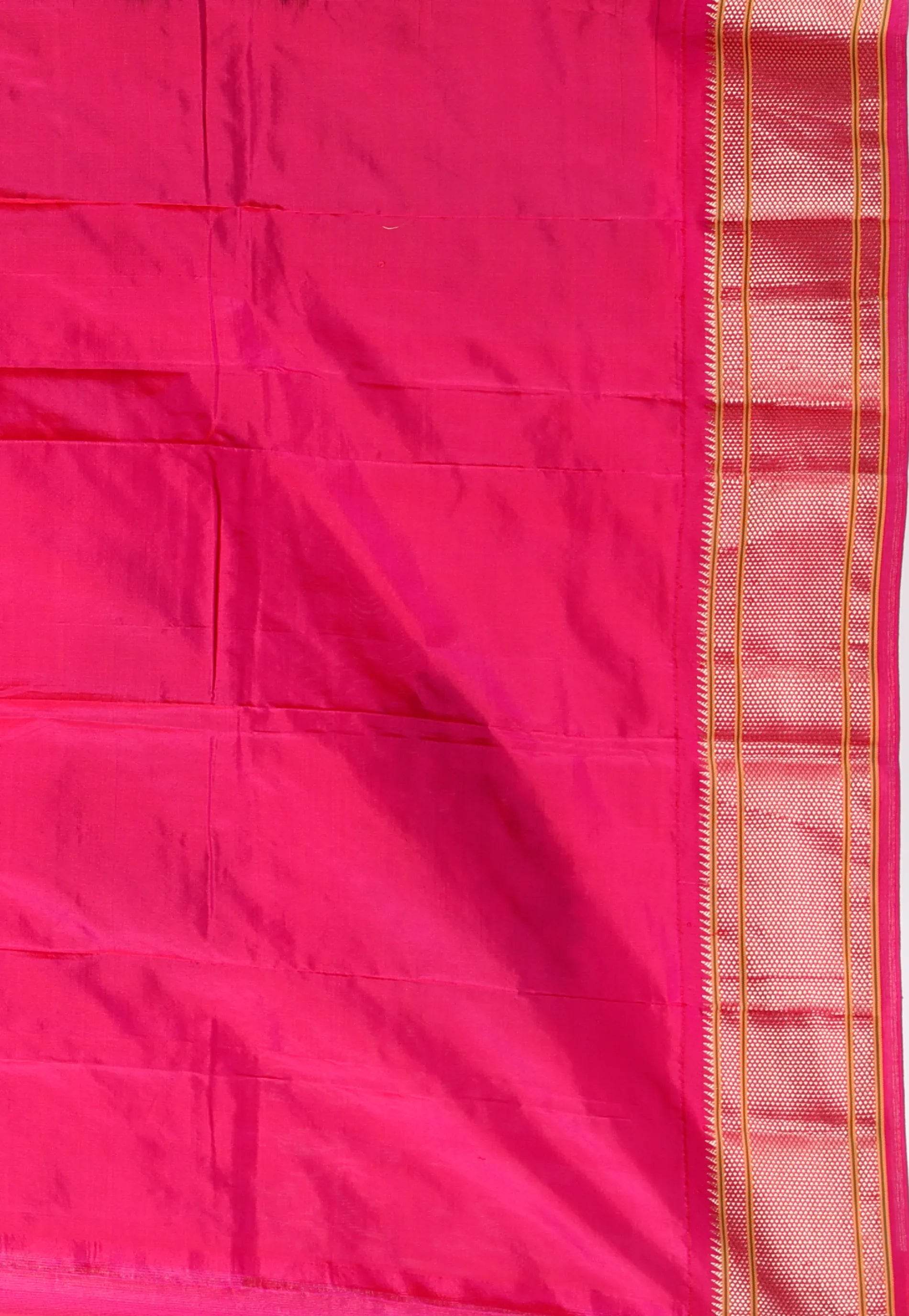 Rama Green with Rani Border Paithani Pure Silk Saree With Blouse Piece - Adi Akshoy & Co.