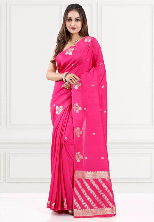 Rani Blue Katan Silk Saree With Blouse Piece - Adi Akshoy & Co.