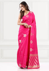 Rani Blue Katan Silk Saree With Blouse Piece - Adi Akshoy & Co.