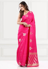 Rani Blue Katan Silk Saree With Blouse Piece - Adi Akshoy & Co.