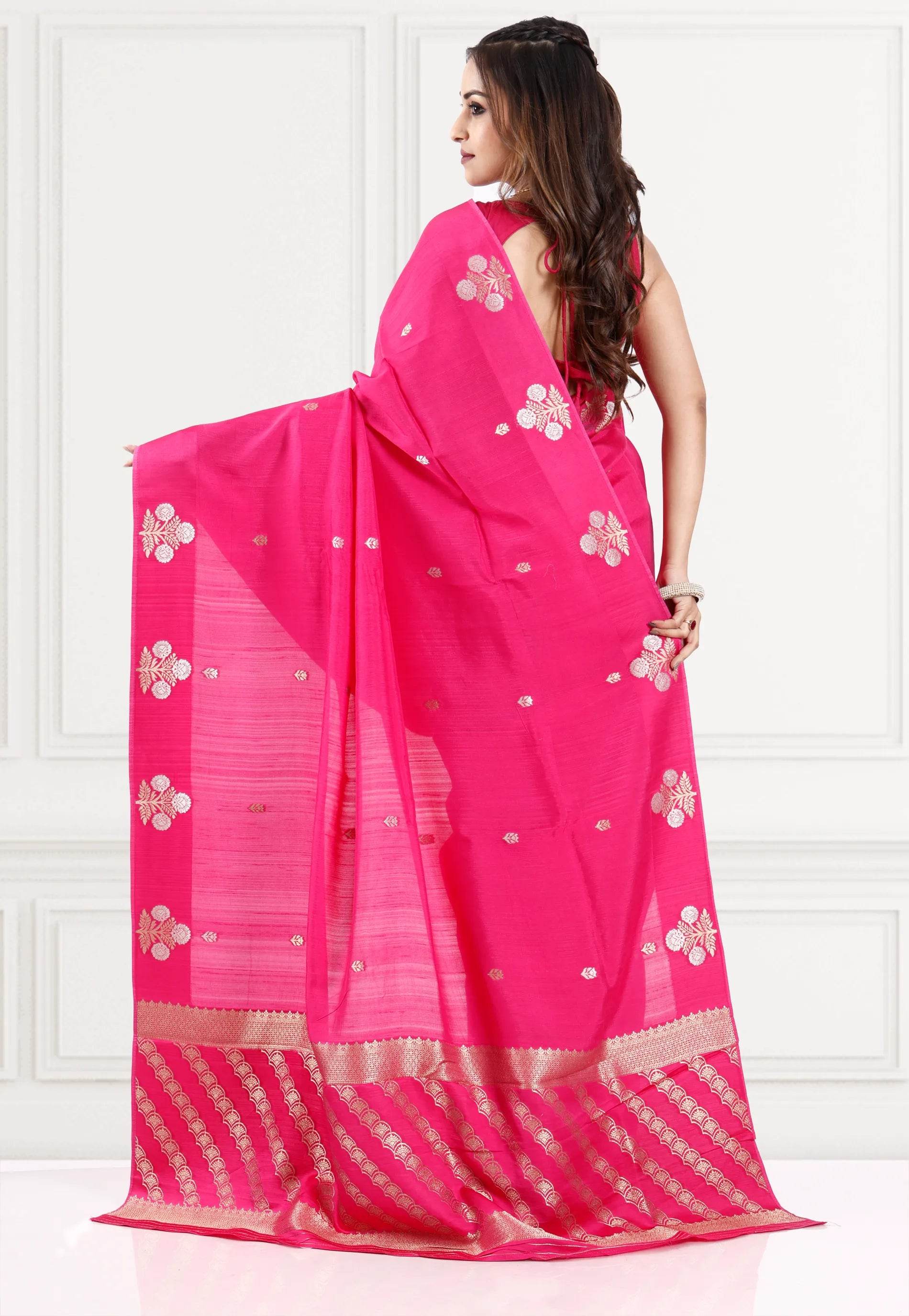 Rani Blue Katan Silk Saree With Blouse Piece - Adi Akshoy & Co.