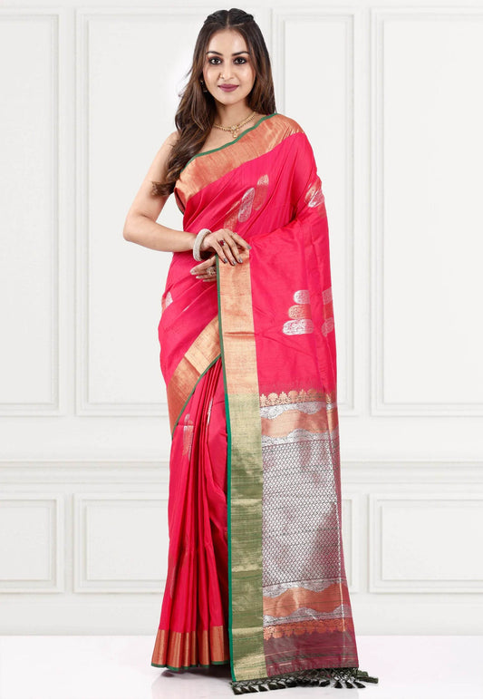 Rani Tussar Silk Saree with Blouse Piece - Adi Akshoy & Co.