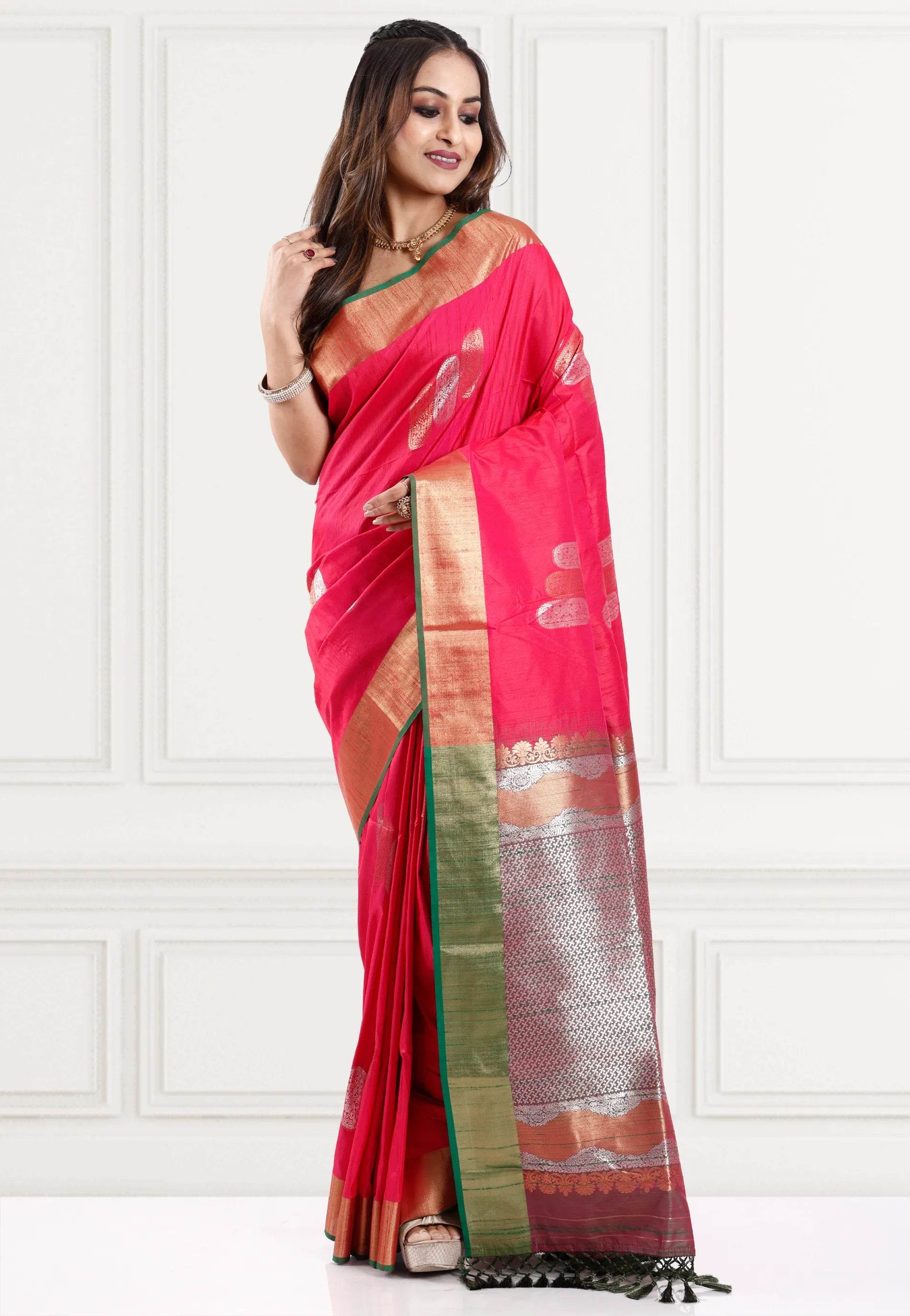 Rani Tussar Silk Saree with Blouse Piece - Adi Akshoy & Co.