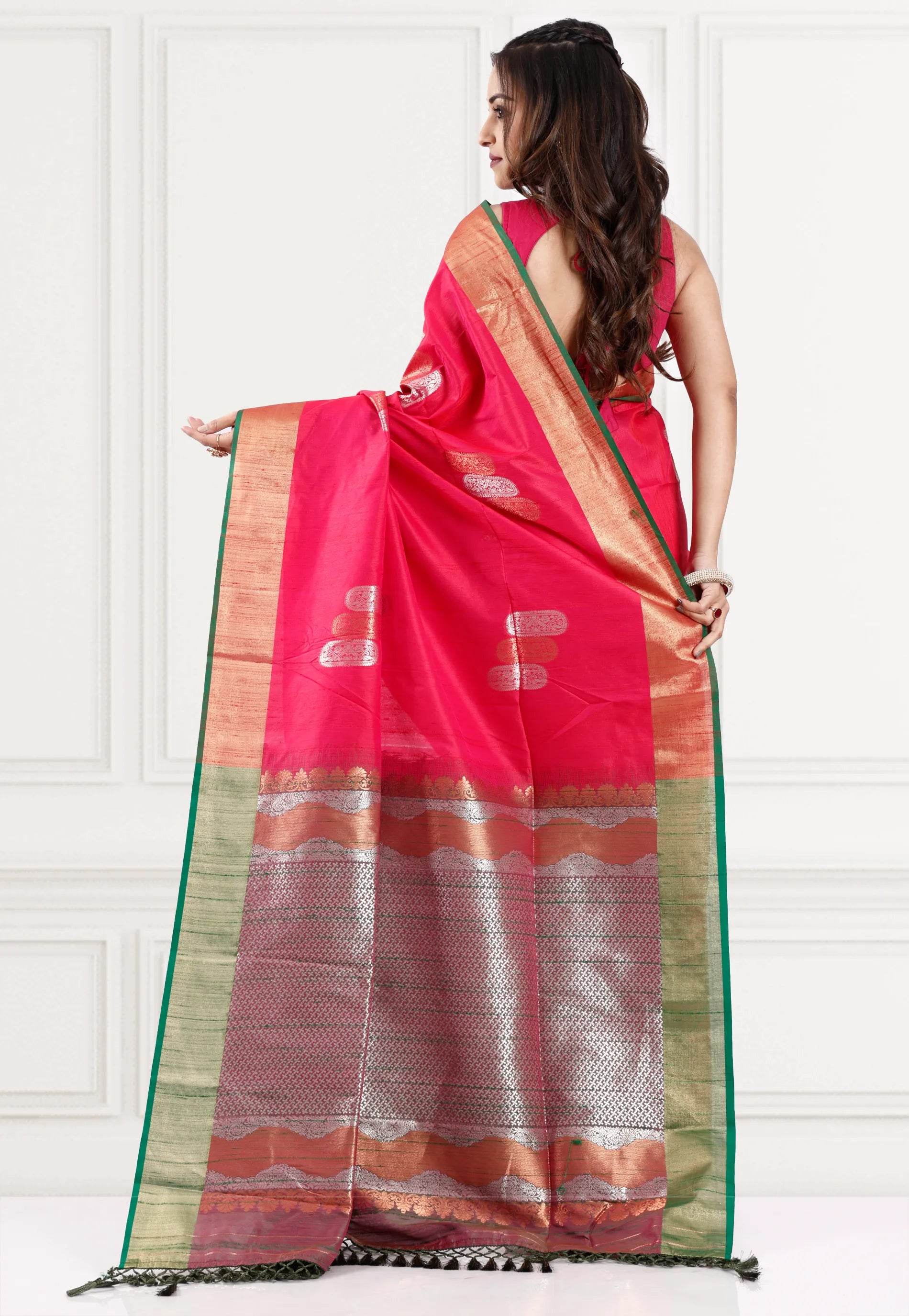 Rani Tussar Silk Saree with Blouse Piece - Adi Akshoy & Co.