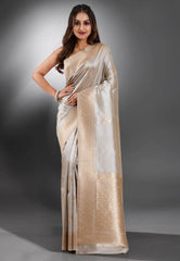 Grey Katan Silk Saree With Blouse Piece - Adi Akshoy & Co.