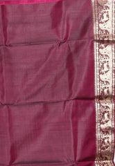 Cross Maroon Baluchari Pure Silk Saree with Blouse Piece - Adi Akshoy & Co.