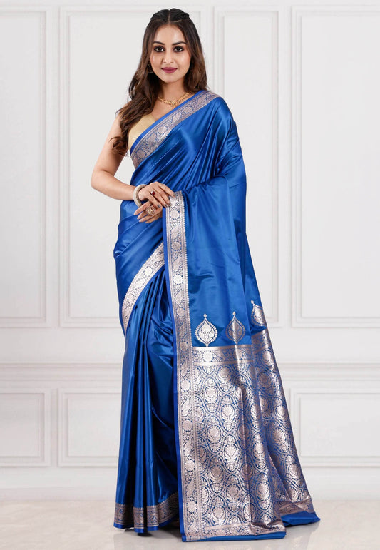 Royal Blue Wedding Banarasi Silk Saree with Blouse Piece - Adi Akshoy & Co.