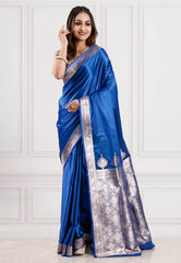 Royal Blue Wedding Banarasi Silk Saree with Blouse Piece - Adi Akshoy & Co.
