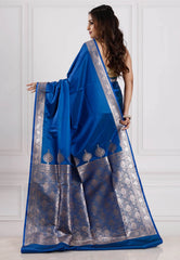 Royal Blue Wedding Banarasi Silk Saree with Blouse Piece - Adi Akshoy & Co.