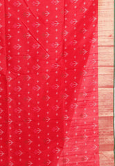 Cross Orange Ikkat Silk Saree With Blouse Piece - Adi Akshoy & Co.
