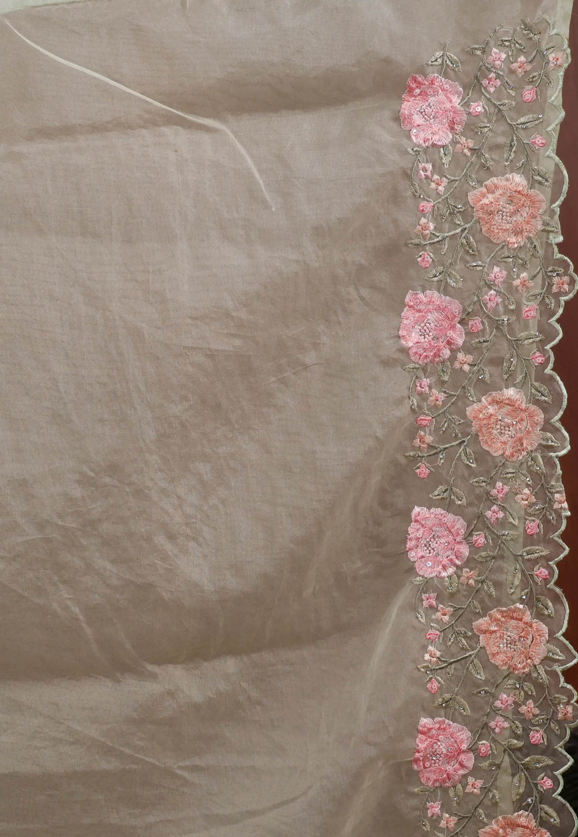 Pastel Green Organza Embroidery Saree with Blouse Piece - Adi Akshoy & Co.
