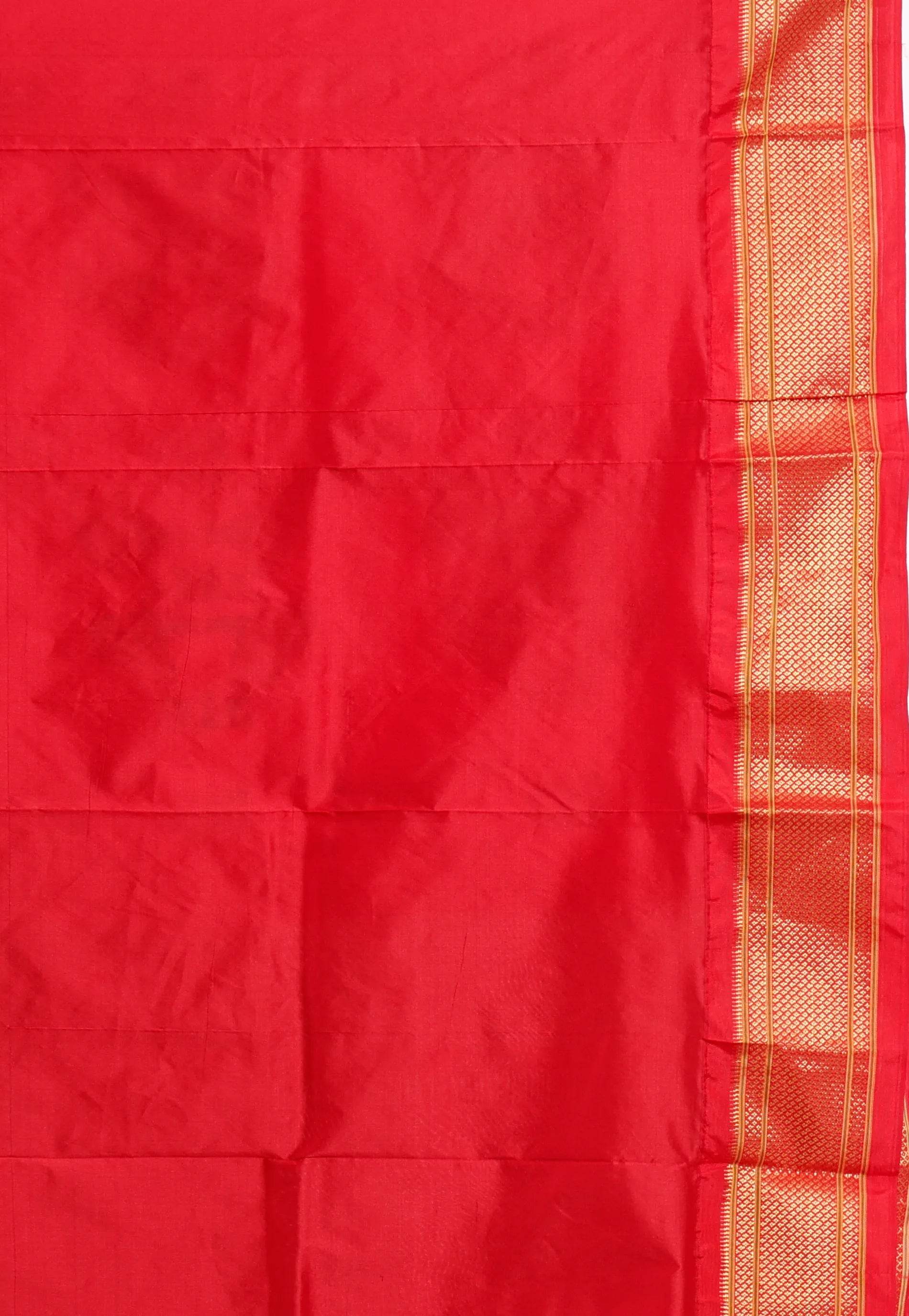 Cross Green with Red Border Paithani Pure Silk Saree With Blouse Piece - Adi Akshoy & Co.