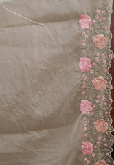 Pastel Green Organza Embroidery Saree with Blouse Piece - Adi Akshoy & Co.