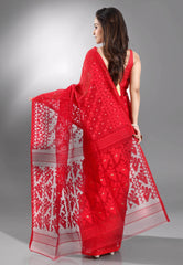 Red Dhakai Jamdani Cotton Saree without Blouse Piece - Adi Akshoy & Co.