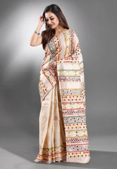 Tussar Colour Pure Silk Kantha Saree With Blouse Piece - Adi Akshoy & Co.