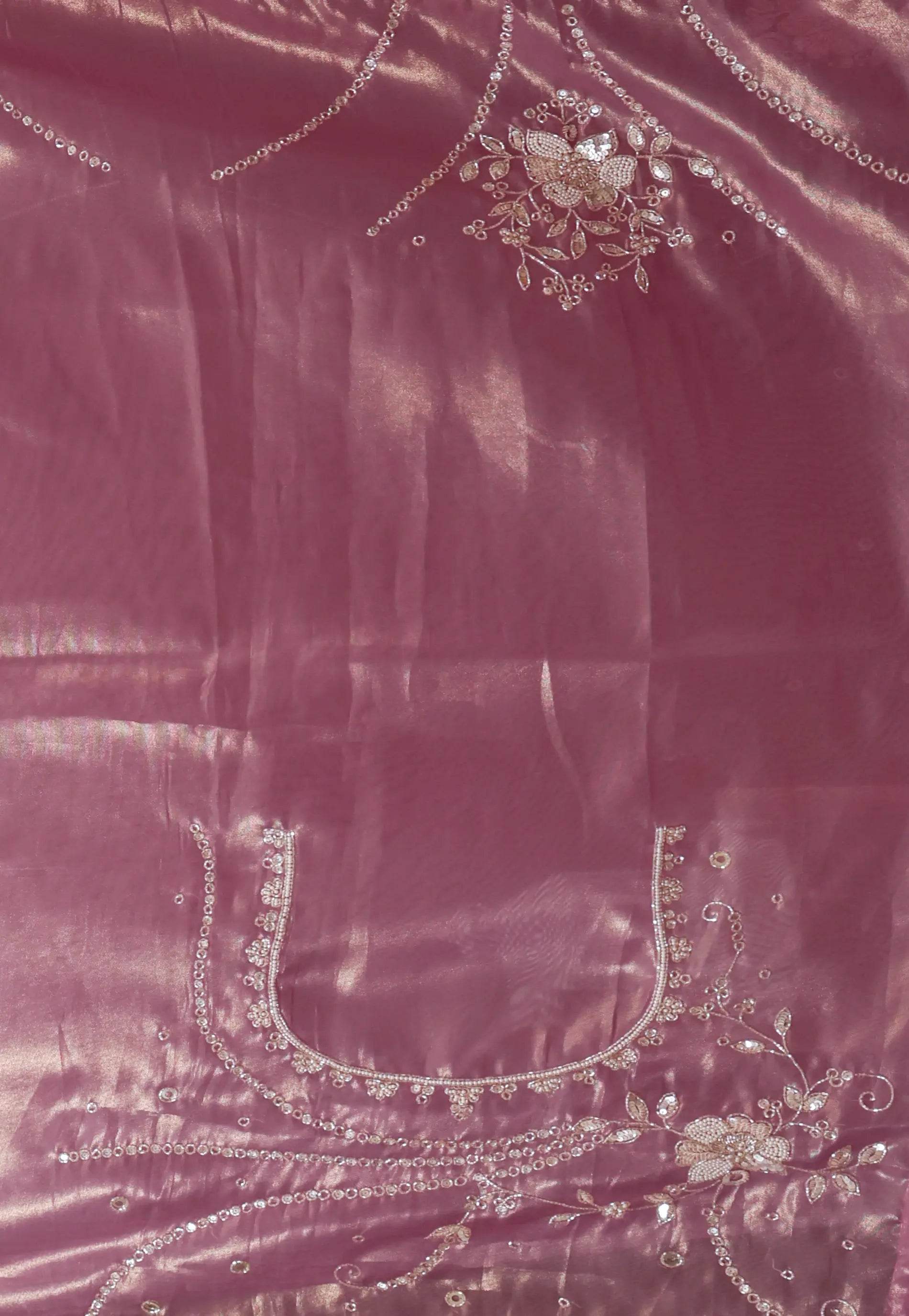 Mauve Tissue with Hand Embroidery work Saree with Blouse Piece - Adi Akshoy & Co.