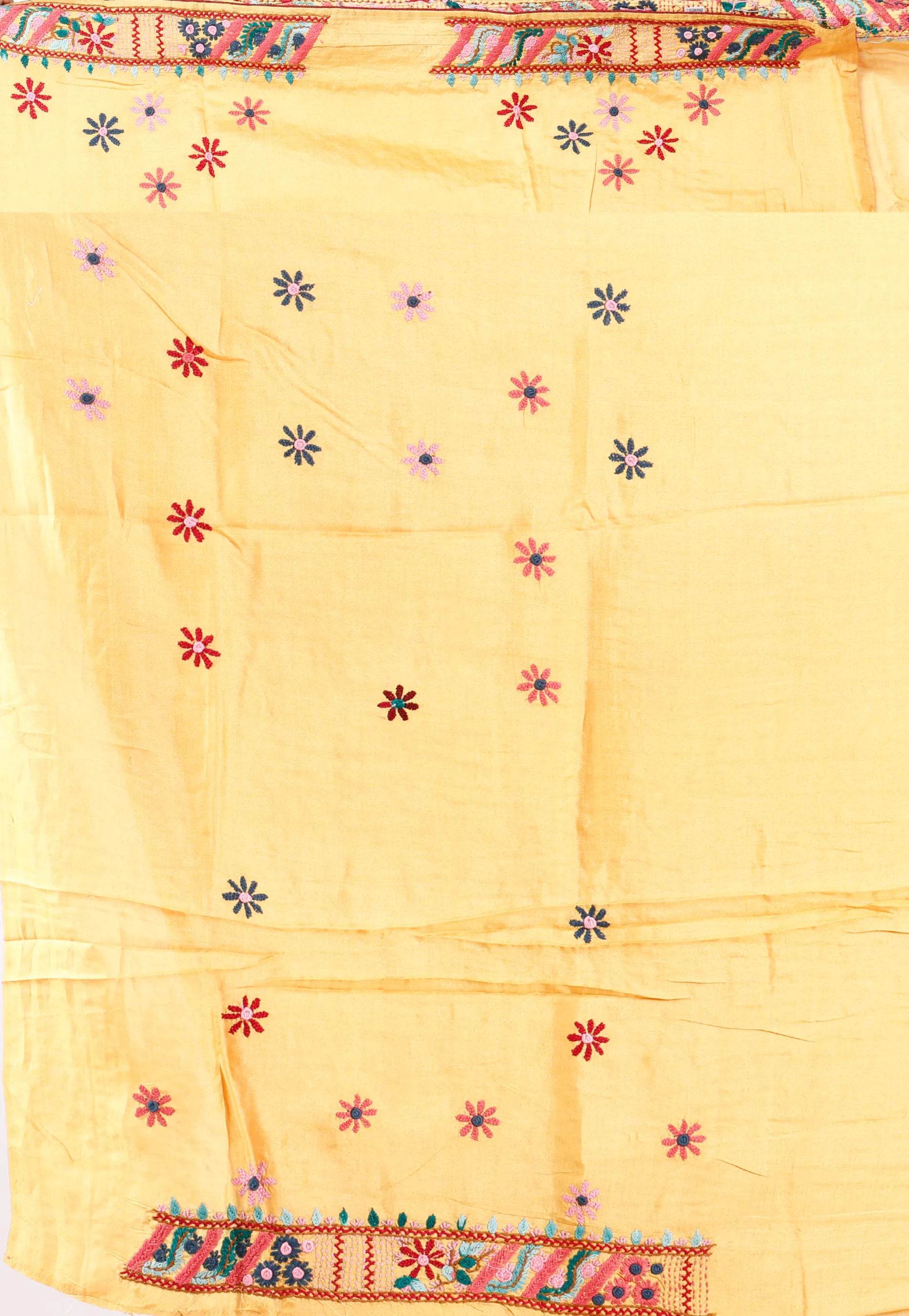 Yellow colour Pure Tussar Silk Kantha Saree With Blouse Piece - Adi Akshoy & Co.