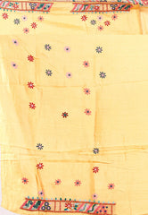 Yellow colour Pure Tussar Silk Kantha Saree With Blouse Piece - Adi Akshoy & Co.