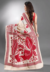 Tussar Colour Pure Tussar Silk Kantha Saree With Blouse Piece - Adi Akshoy & Co.
