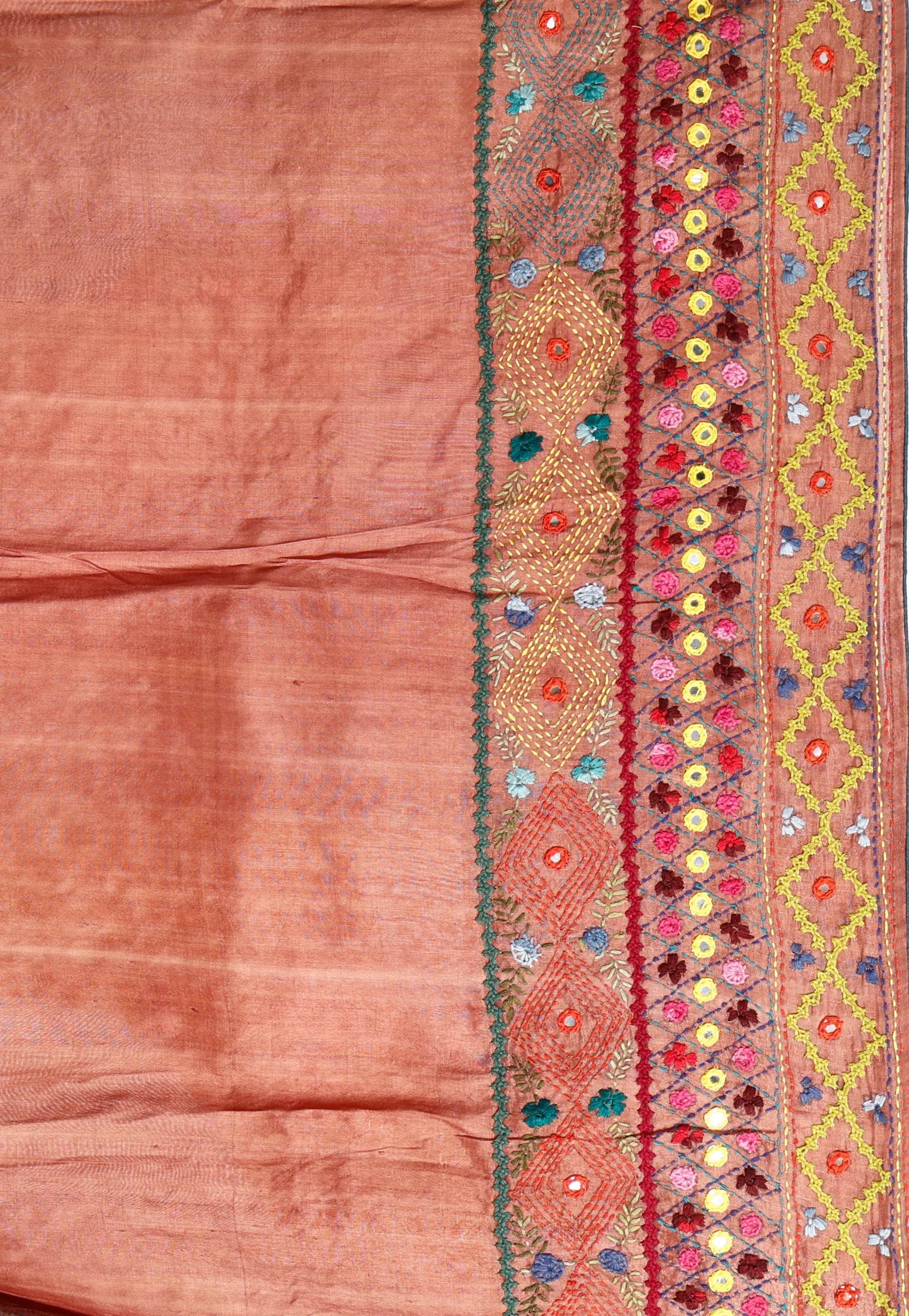 Shaded Colour Pure Tussar Silk Kantha Saree With Blouse Piece - Adi Akshoy & Co.