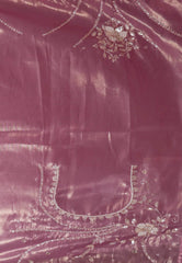 Mauve Tissue with Hand Embroidery work Saree with Blouse Piece - Adi Akshoy & Co.