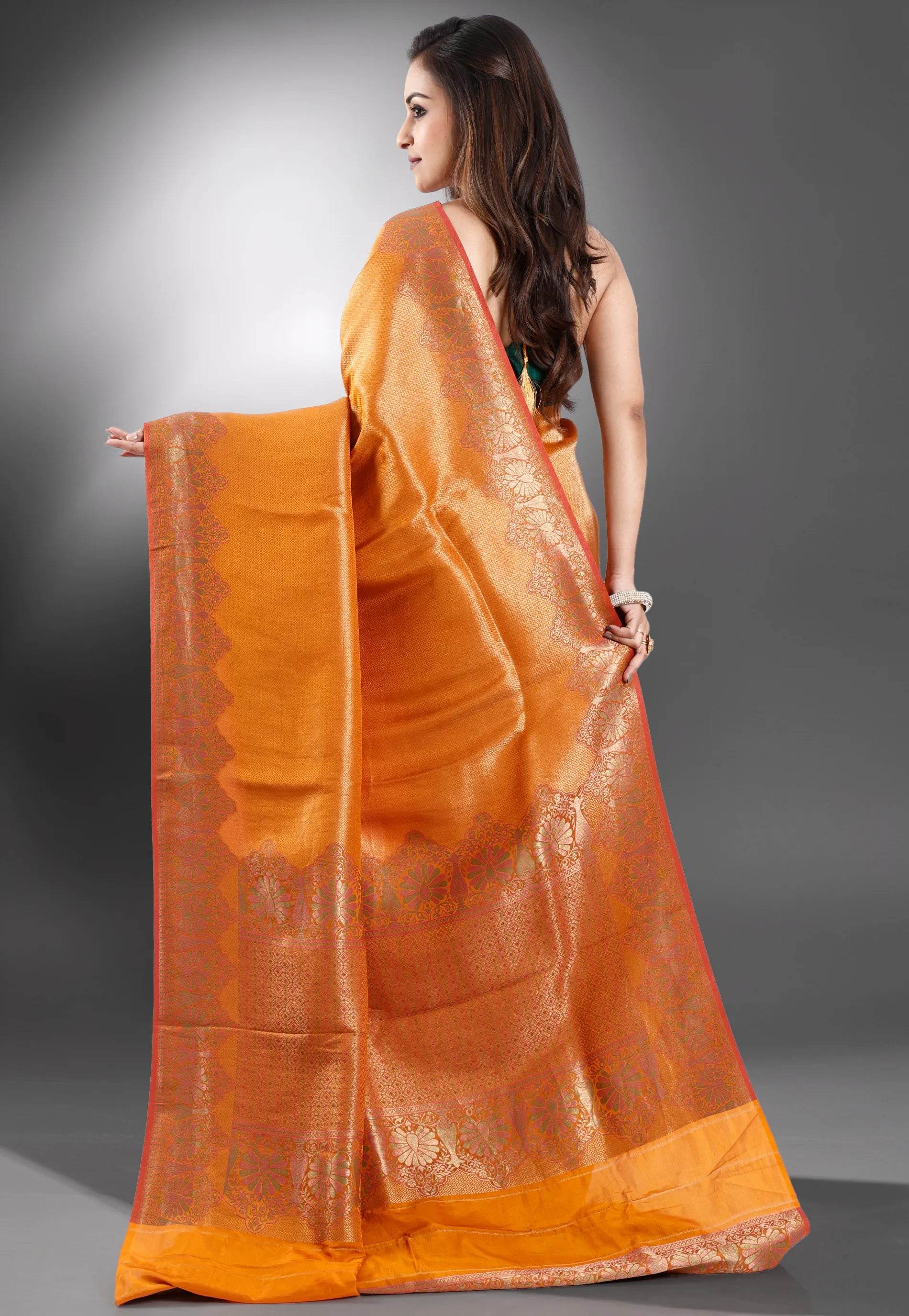 Mustard Brocade Tissue Silk Saree with Blouse Piece - Adi Akshoy & Co.