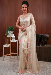 Golden Tissue Embroidery Saree with Blouse Piece - Adi Akshoy & Co.