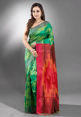 Green Ikkat Pure Silk Saree With Blouse Piece - Adi Akshoy & Co.