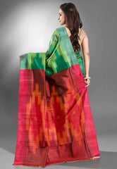 Green Ikkat Pure Silk Saree With Blouse Piece - Adi Akshoy & Co.