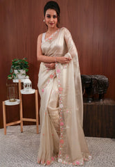 Golden Tissue Embroidery Saree with Blouse Piece - Adi Akshoy & Co.