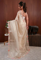 Golden Tissue Embroidery Saree with Blouse Piece - Adi Akshoy & Co.