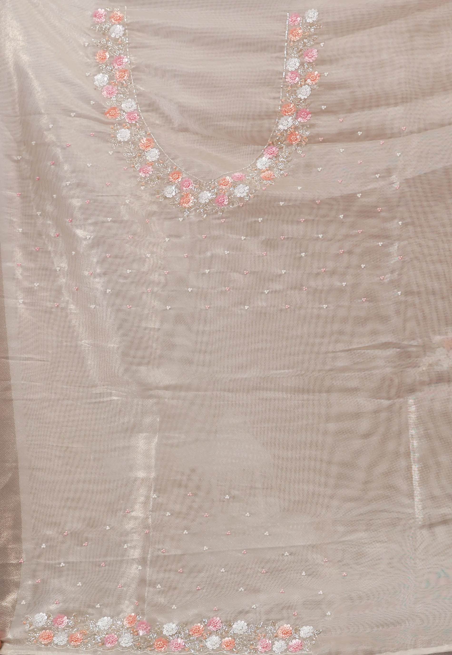 Golden Tissue Embroidery Saree with Blouse Piece - Adi Akshoy & Co.