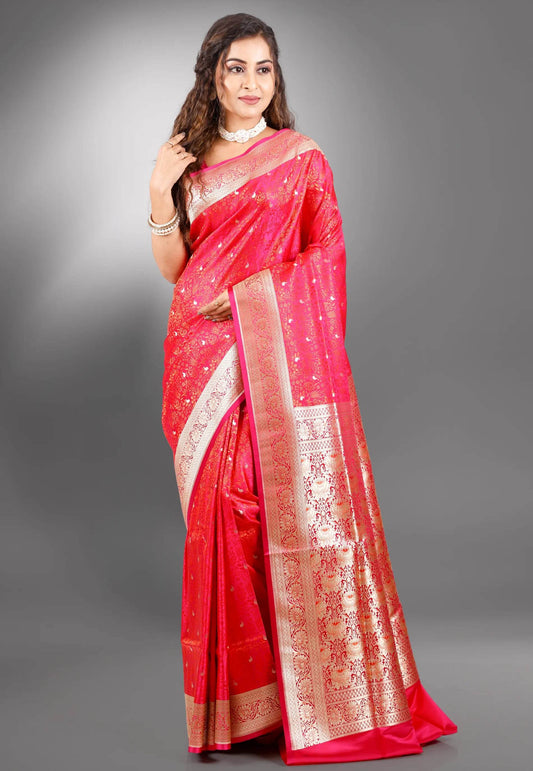 Rani Pink Wedding Pashmina Banarasi Silk Saree with Blouse Piece - Adi Akshoy & Co.